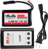 Hosim 7.4V 800mAh RC Car Rechargeable Li-Po Battery & 1pcs Balance Charge,Spare Replacement Parts Assessory for 9130 9135 9136 9138 1/16 Scale All Terrain RC Truck Battery